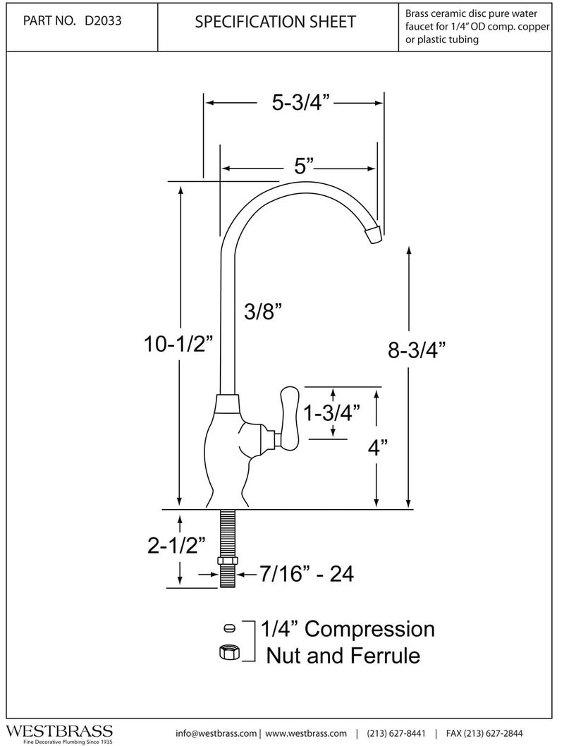 Westbrass D2033-NL-05 10" Classic 1-Lever Handle Cold Water Dispenser Faucet, Polished Nickel - Image 2